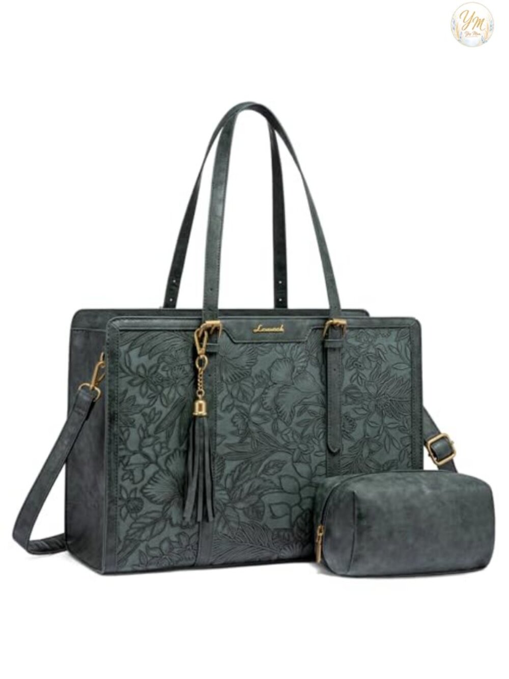 Vintage Faux Leather Laptop Tote for Women with Clutch Purse